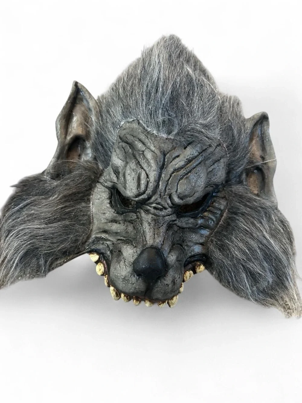 Werewolf Mask and Paws Set - Gray Faux Fur Costume One Size